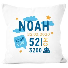 personalisierbare Kissen-Hülle zur Geburt mit Wolken Sternen Geburtskissen Namenskissen Geschenk Geburt Baby SpecialMe®