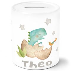 Kinder Spardose mit Namen Dino Baby Dinoaurier Tier Motiv Sparschwein Keramik SpecialMe®