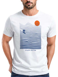 Herren T-Shirt Surfshirt mit Wellenlinien, Sonne & Surfer Motiv – Sommer Grafikshirt im minimalistischen Look Fashion Streetstyle Neverless®