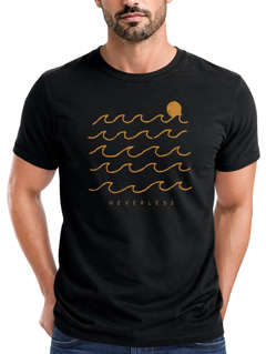 Herren T-Shirt Frontprint Wellen Sonne Meer Aufdruck Printshirt Sommer Fashion Streetstyle Neverless®