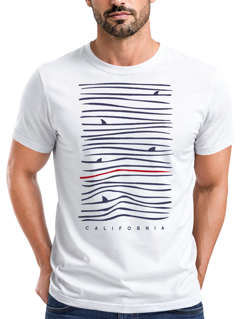 Herren T-Shirt Frontprint Minimalismus Wellen Meer Aufdruck Printshirt Sommer Fashion Streetstyle Neverless®
