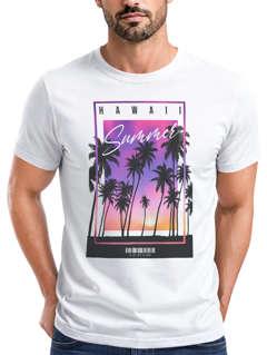Herren T-Shirt Hawaii Summer Schriftzug Palmen Foto-Print Sommer Surfing Fashion Streetstyle Neverless®
