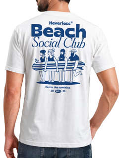 Herren T-Shirt Backprint Beach Social Club Surfer Grafik Sommer-Slogan – Kurzarm Freizeitshirt aus Baumwolle Fashion Streetstyle Neverless®