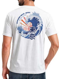 Backprint T-Shirt Herren Welle Kanagawa Japan Schriftzeichen Printshirt Brustlogo Sommer Fashion Neverless®