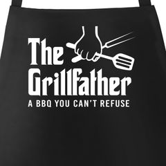Grill-Schürze für Männer mit Spruch The Grillfather Grillbesteck Fun-Shirt für Männer und Paten Geschenk lustig Grillschürze Baumwoll-Schürze Küchenschürze Moonworks®