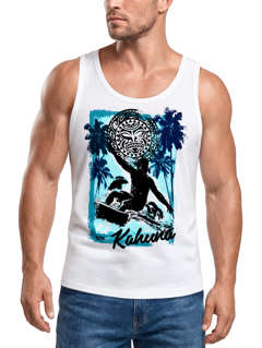 Herren Tank-Top Welle Wave Kahuna Tiki Maske Palmen Meer Fashion Streetstyle Muskelshirt Muscle Shirt Neverless®
