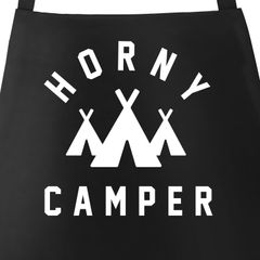 Grill-Schürze für Männer mit Spruch Camping Horny Camper lustig Baumwoll-Schürze Küchenschürze Moonworks®