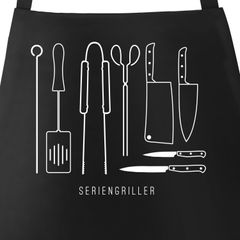 Grill-Schürze für Männer mit Spruch Seriengriller Grillbesteck Messer Baumwoll-Schürze Küchenschürze Moonworks®