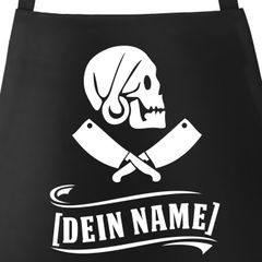Grill-Schürze Kochschürze für Männer anpassbarer Name Pirat Totenkopf personalisierte Küchenschürze Herren Baumwolle Moonworks®