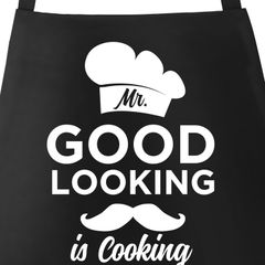 Herren Küchenschürze Grillschürze mit Spruch Mr Good Looking is Cooking Moonworks®