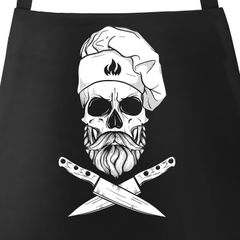 Grill-Schürze für Männer Koch Totenkopf Messer Hipster Skull Chef Grillen Baumwoll-Schürze Küchenschürze Moonworks®