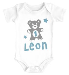 Babybody mit Namen und Zahl zum Geburtstag Teddy-Bär personalisierbare Baby Geschenke Bio-Baumwolle SpecialMe®