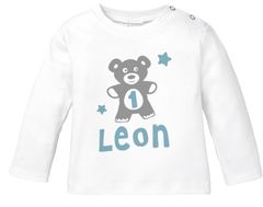 personalisiertes Baby Langarm-Shirt mit Namen Teddy-Bär Zahl 1 | 2 Geburtstagsshirt Junge/Mädchen SpecialMe®