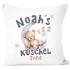 Kissen-Bezug für Kinder Teddy Mond Kuschelzone Wunsch-Name personalisierte Geschenke Baby SpecialMe®