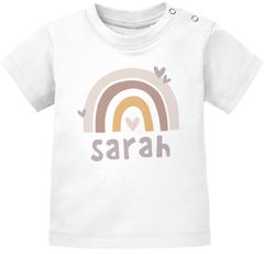 Baby T-Shirt mit Namen personalisiert Regenbogen Skandi Stil Mädchen Jungen kurzarm Bio-Baumwolle SpecialMe®