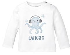 Baby Langarmshirt mit Namen personalisiert Octopus Unterwasser Tiermotiv Tintenfisch Junge Mädchen Bio-Baumwolle SpecialMe®