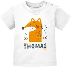Baby T-Shirt mit Namen personalisiert Fuchs Fox Tiere Tiermotiv Junge Mädchen kurzarm Bio-Baumwolle SpecialMe®