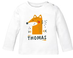 Baby Langarmshirt mit Namen personalisiert Fuchs Fox Tiere Tiermotiv Junge Mädchen Bio-Baumwolle SpecialMe® 