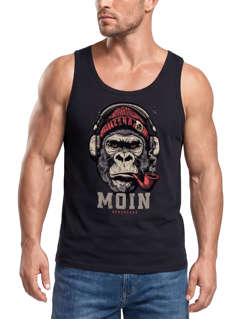 Herren Tank-Top Shirt Moin Schriftzug Gorilla Musik Aufdruck Brustprint Printshirt Sommer Muskelshirt Neverless®