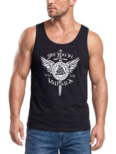 Herren Tank-Top See you in Valhalla Schwert Runen Odin Vikings Muskelshirt Muscle Shirt Neverless®