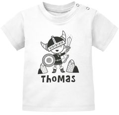Baby T-Shirt mit Namen personalisiert kleiner Wikinger Skandi Stil Junge Mädchen kurzarm Bio-Baumwolle SpecialMe®
