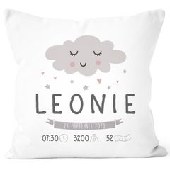 personalisierbares Kissen zur Geburt, Geburtskissen Wolke Sonne personalisiertes Geschenk Daten Geburt Baby SpecialMe®