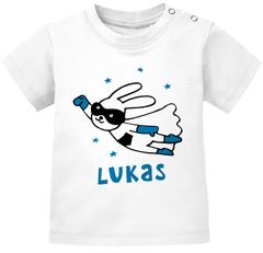 Baby T-Shirt mit Namen personalisiert Hase Superheld Junge Mädchen kurzarm Bio-Baumwolle SpecialMe®