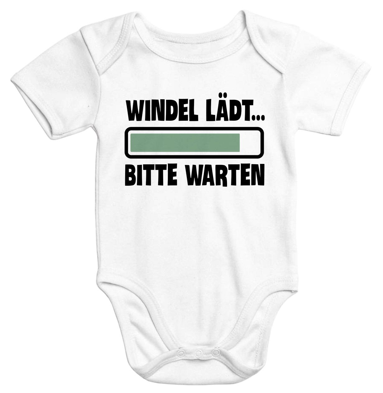 Kurzarm BabyBody mit Aufdruck Windel lädt bitte warten Spruch lustig