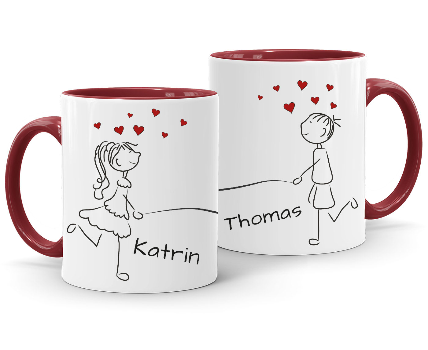 SpecialMe® Kaffeetasse Personalisiert Mit Namen & Herz – Weiß Mit Bordeauxrotem Innenrand – Geschenk Für Paare