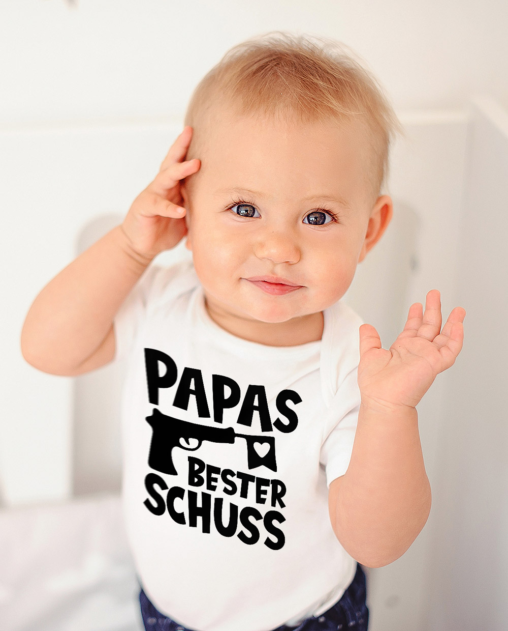MoonWorks Baby Body 'Papas Bester Schuß' – Grau Meliert, Größe 0-3 Monate, Aus Bio-Baumwolle