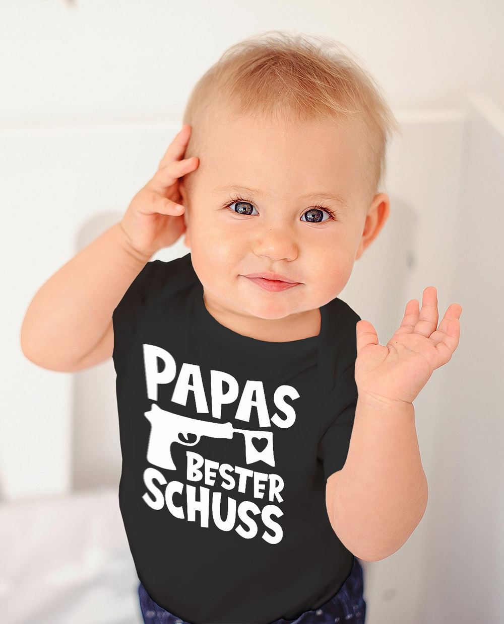 MoonWorks Baby Body 'Papas Bester Schuß' – Schwarz, Größe 3-6 Monate, Aus Bio-Baumwolle