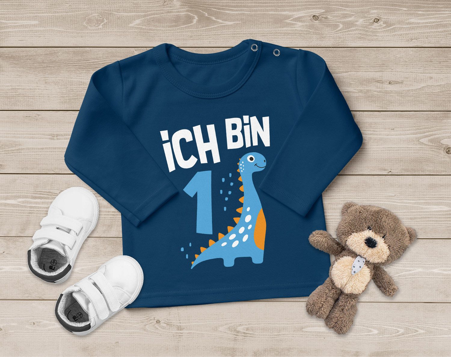 Baby LangarmShirt 1. Geburtstag Spruch Ich bin 1 Dinosaurier Dino