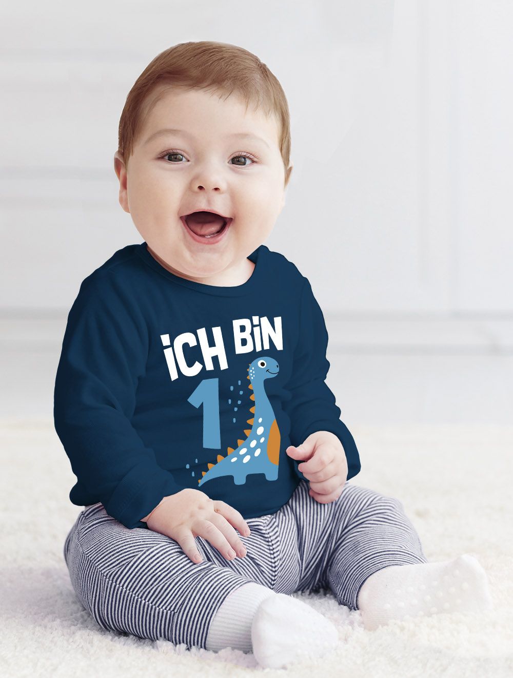 Baby LangarmShirt 1. Geburtstag Spruch Ich bin 1 Dinosaurier Dino