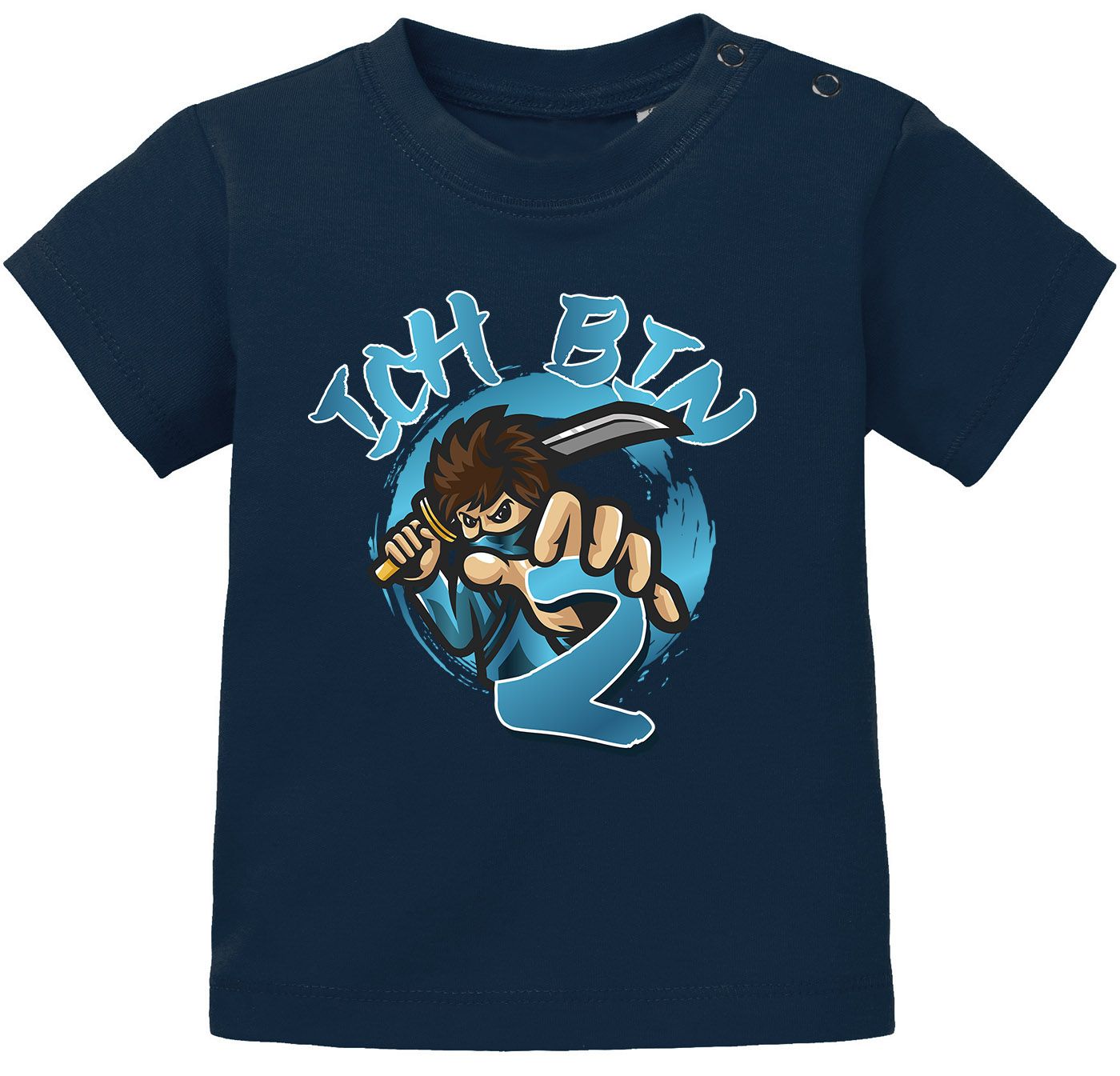 Baby T-Shirt erster Geburtstag Ich bin 1 (2) Ninja Kid Comic Manga Style Geburtstagsshirt kurzarm Bio-Baumwolle MoonWorks®