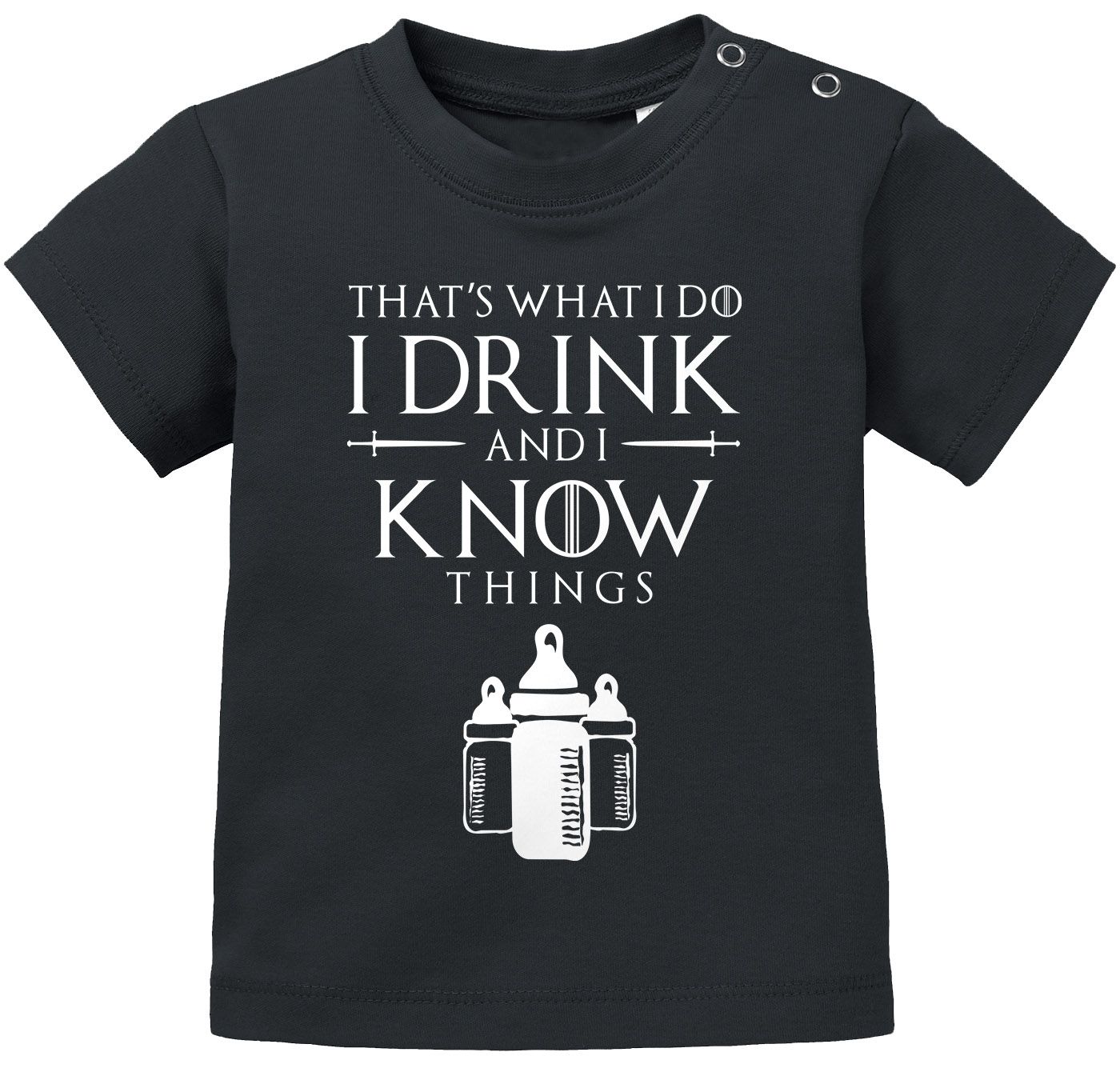 Baby T-Shirt kurzarm Babyshirt I Drink and I Know Things Milch Jungen Mädchen Shirt Moonworks®