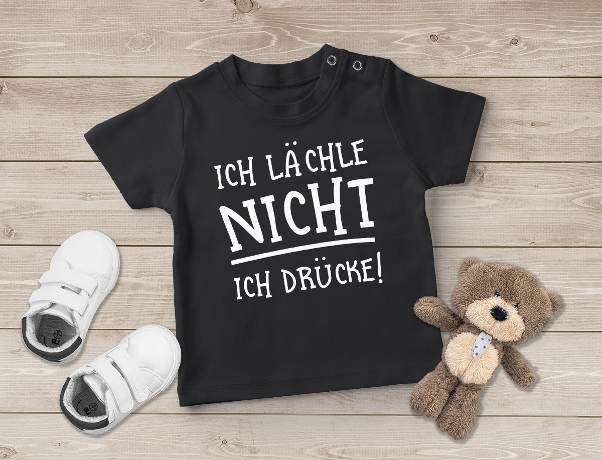 Baby TShirt kurzarm lustiger Spruch Ich lächle nicht Ich drücke