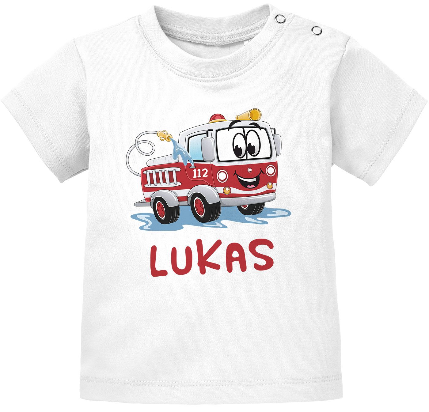 Baby T-Shirt mit Namen personalisiert Feuerwehr-Auto Namensgeschenke kurzarm Bio Baumwolle SpecialMe®