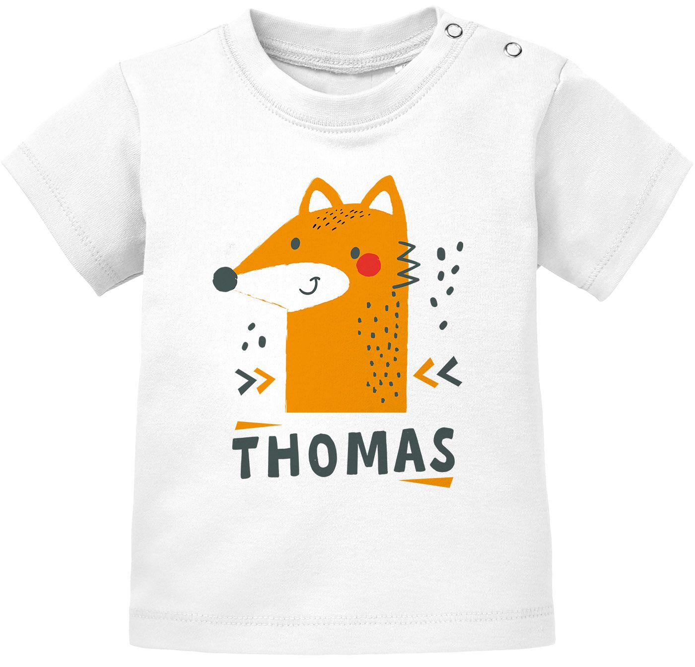 Baby T-Shirt mit Namen personalisiert Fuchs Fox Tiere Tiermotiv Junge Mädchen kurzarm Bio-Baumwolle SpecialMe®