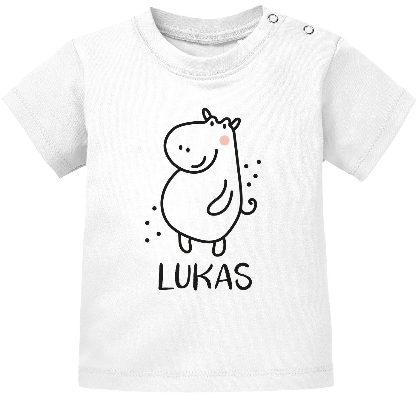 Baby T-Shirt mit Namen personalisiert Nilpferd lustige Zoo-Tiere Strichzeichung kurzarm Bio-Baumwolle SpecialMe®