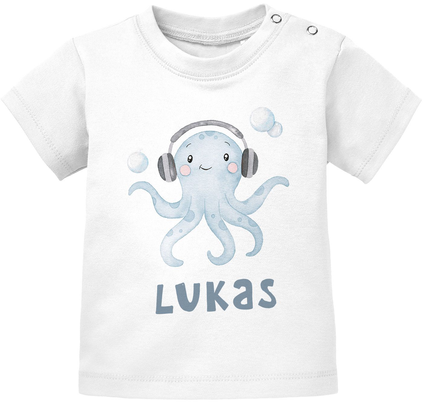 Baby T-Shirt mit Namen personalisiert Octopus Unterwasser Tiermotiv Tintenfisch Junge kurzarm Bio-Baumwolle SpecialMe®