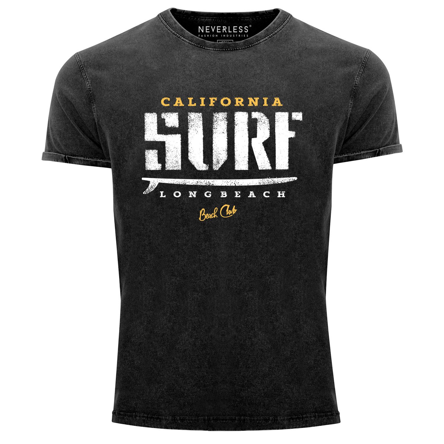 Cooles Angesagtes Herren T-Shirt Vintage Shirt California Surf Aufdruck Used Look Slim Fit Neverless®