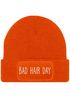 Damen Beanie mit Patch Bad Hair Day Haare Strickmütze mit Spruch Aufdruck Lustig Damenmütze Moonworks®preview