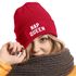 Damen Beanie mit Patch Spruch Nap Queen Statement Strickmütze Aufdruck Lustig Damenmütze Moonworks®preview