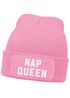 Damen Beanie mit Patch Spruch Nap Queen Statement Strickmütze Aufdruck Lustig Damenmütze Moonworks®preview
