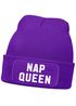 Damen Beanie mit Patch Spruch Nap Queen Statement Strickmütze Aufdruck Lustig Damenmütze Moonworks®preview