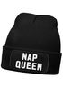 Damen Beanie mit Patch Spruch Nap Queen Statement Strickmütze Aufdruck Lustig Damenmütze Moonworks®preview