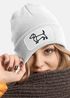 Damen Beanie mit Patch Strickmütze Aufdruck Dackel Polygon Hund Geschenk Tierfreunde Lustig Damenmütze Moonworks®preview