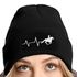 Damen Beanie mit Patch Strickmütze Aufdruck Pferd Herzschlag Design Reiterin Geschenk Pferdefreundin Damenmütze Moonworks®preview