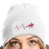 Damen Beanie mit Patch Strickmütze Aufdruck Pferd Herzschlag Design Reiterin Geschenk Pferdefreundin Damenmütze Moonworks®preview
