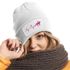 Damen Beanie mit Patch Strickmütze Aufdruck Pferd Herzschlag Design Reiterin Geschenk Pferdefreundin Damenmütze Moonworks®preview